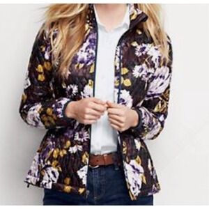 Lands' End Light Jacket Womens Small Purple Primaloft Floral Quilted Full Zip